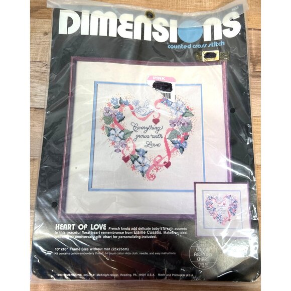 Dimensions Counted Cross Stitch Kit 3555 Heart Of Love 10"x10" Cotton Aida Cloth - Picture 2 of 4
